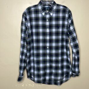 RALPH LAUREN Button Down Shirt Classic Fit Green & Blue Plaid Preppy Academia Md